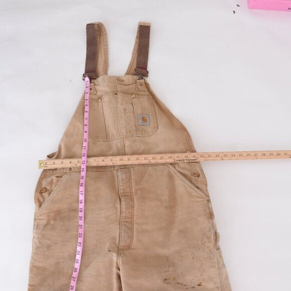 '06 Carhartt Distressed W/ Paint Splatter Tan Quilt Lined Overalls 40x36 USA - Picture 6 of 15